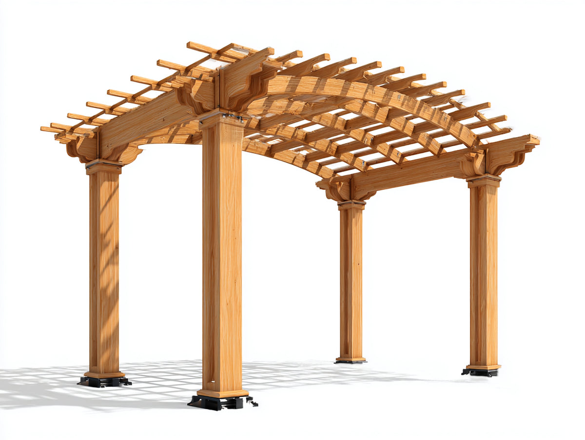 Pérgola de jardín de madera 400x300x270 cm - madera natural - techo enrejado y estructura abierta