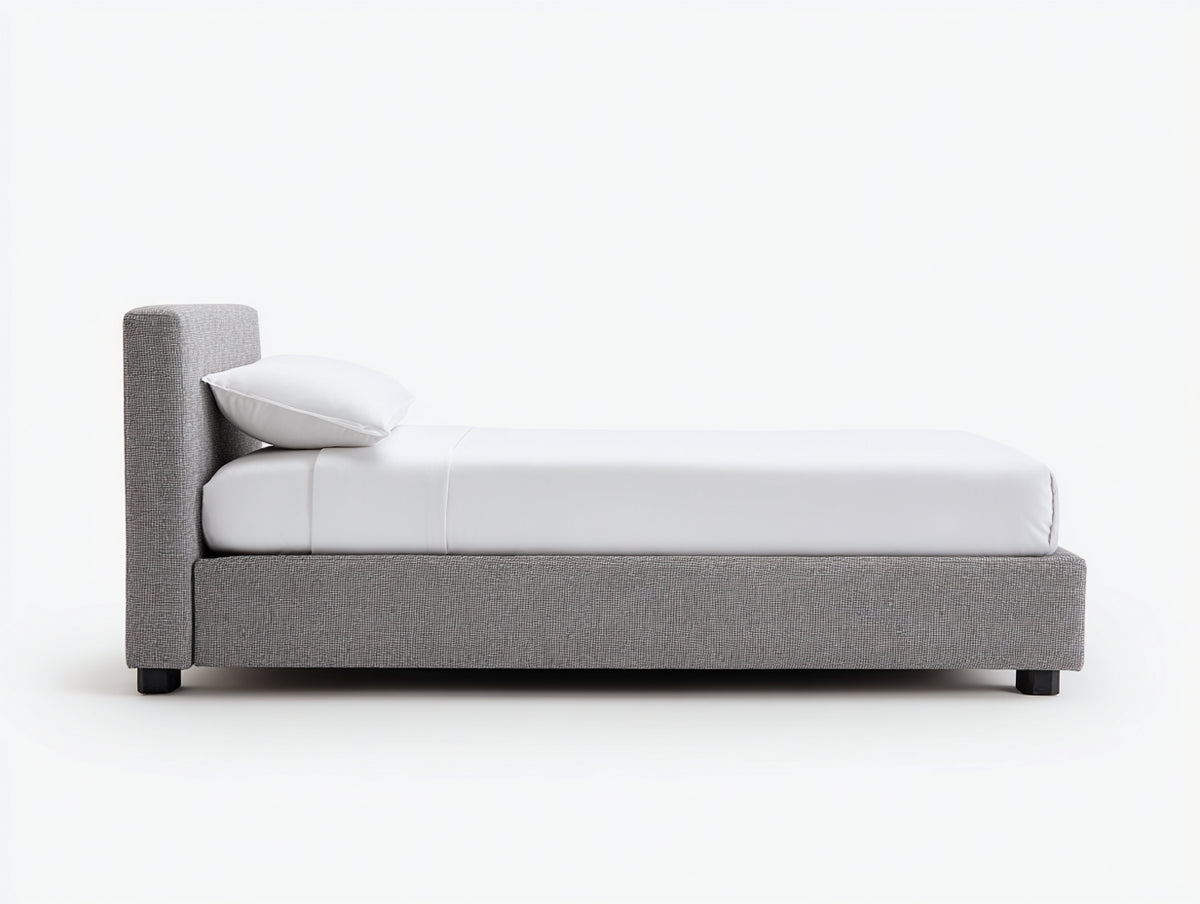 Camas individuales tapizada 210x100x95 cm - gris - diseño moderno de perfil bajo
