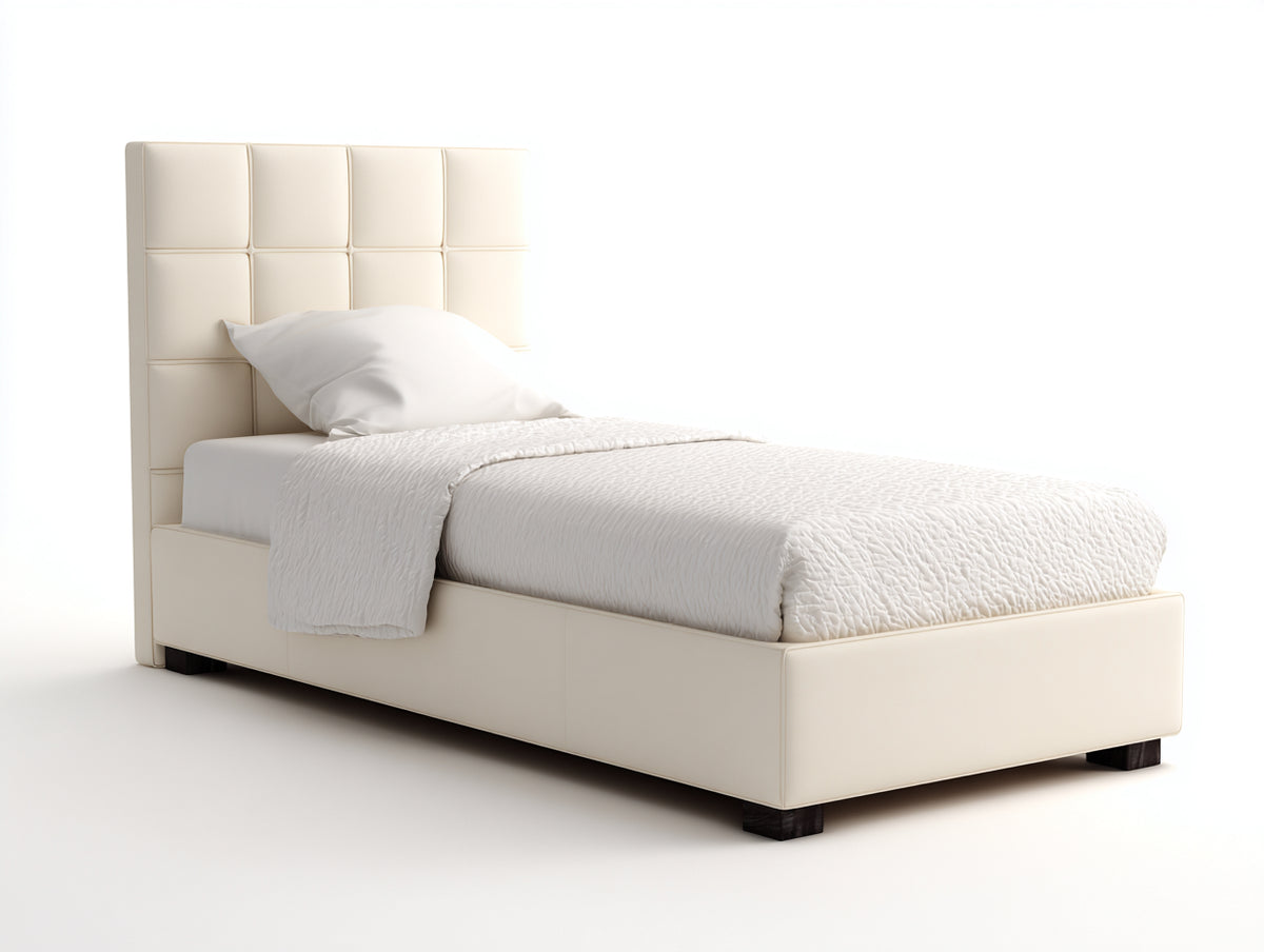 Camas individuales tapizada 205x100x115 cm - beige - cabecero alto acolchado de diseño moderno
