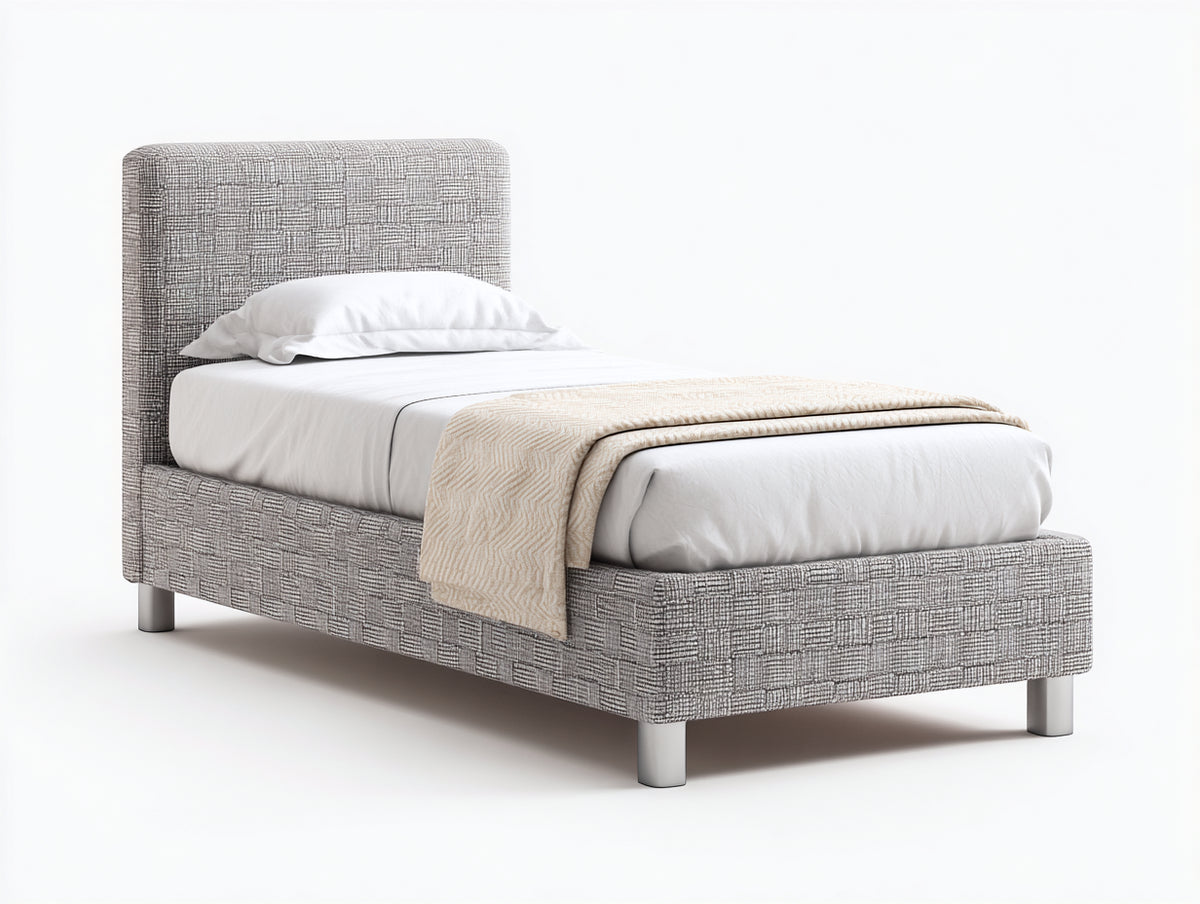 Camas individuales tapizada 210x100x110 cm - gris claro - diseño moderno con cabecero alto