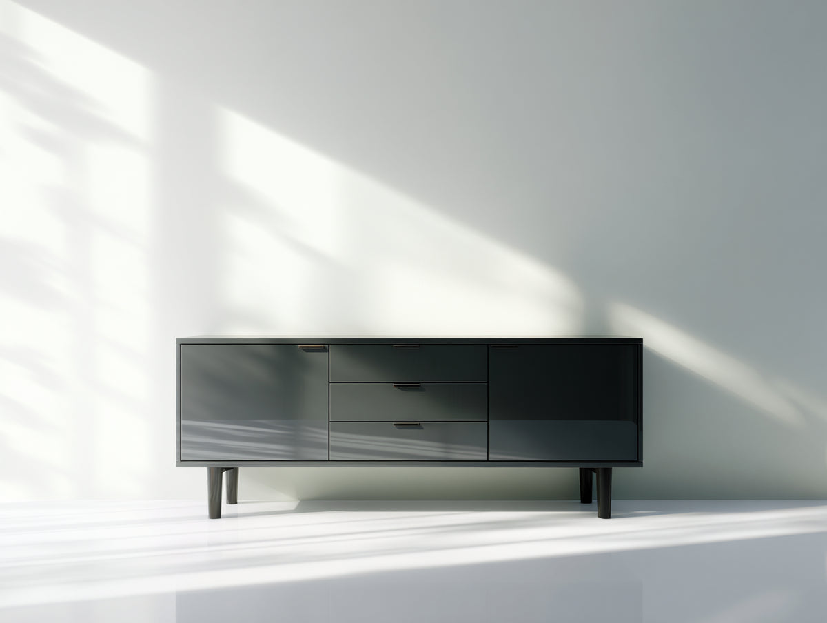 Mueble recibidor de madera 160x42x78 cm - Negro - 3 cajones 2 puertas y diseño contemporáneo