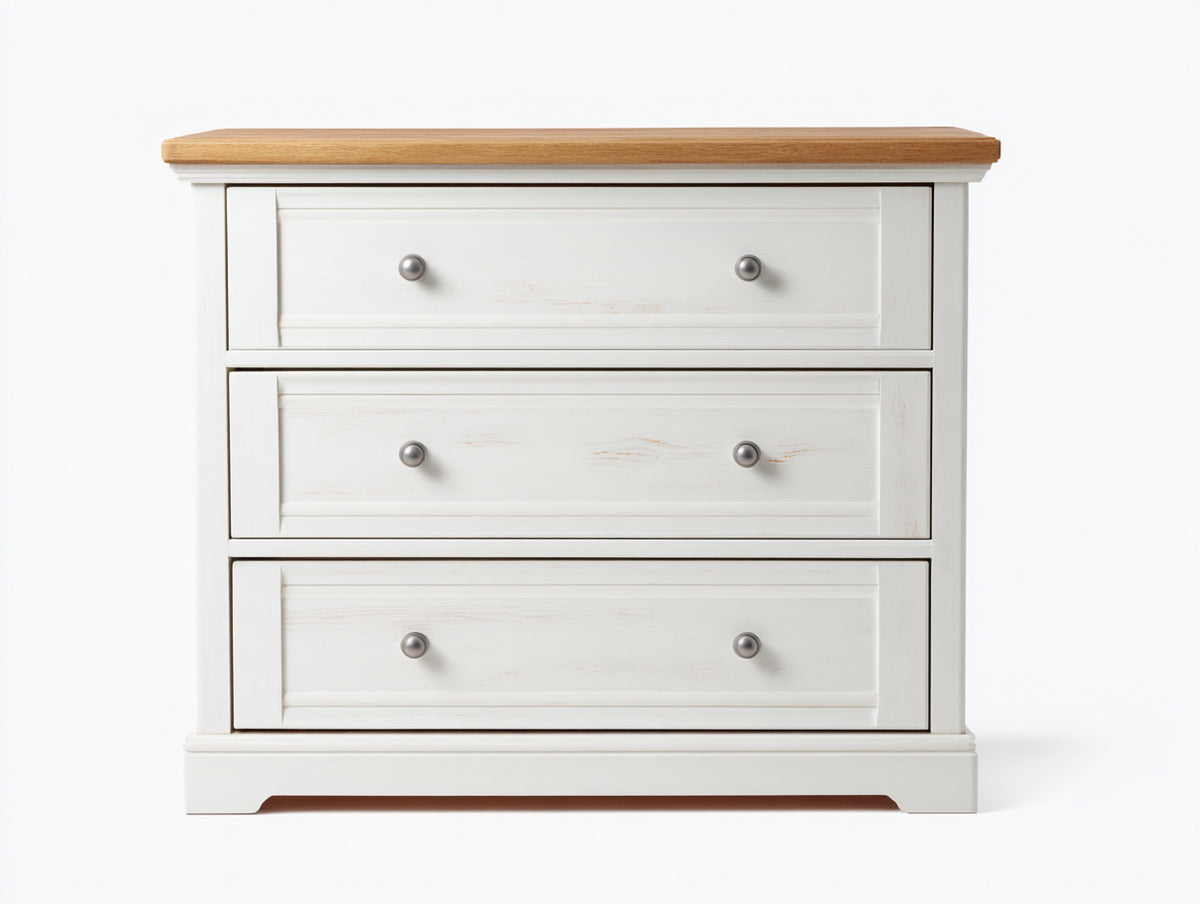 Cómodas de madera 100x45x95 cm - Blanco-Marrón natural - 3 cajones y diseño campestre