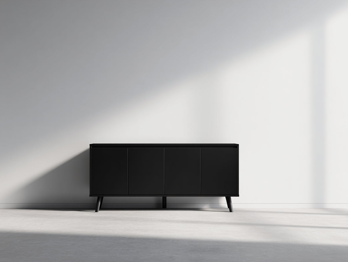 Mueble recibidor de madera 160x40x80 cm - negro - cuatro puertas y diseño moderno