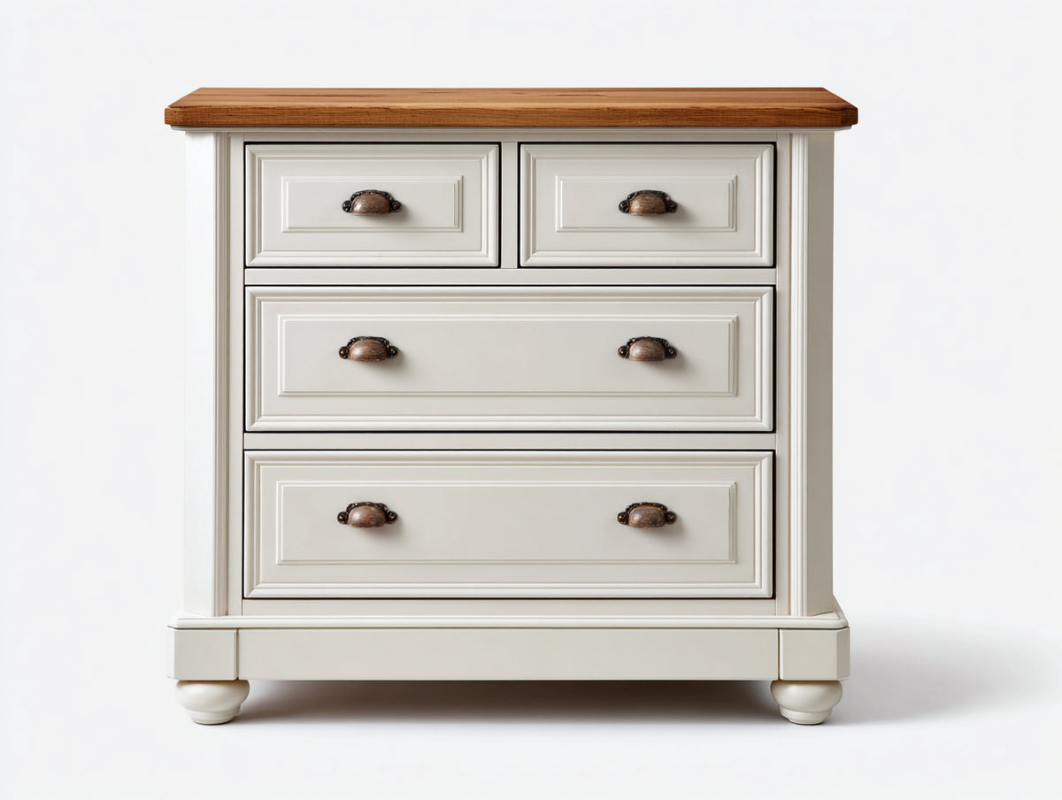 Cómodas - Madera-Metal - 92 x 45 x 90 cm - Blanco-Marrón - 4 cajones estilo clásico