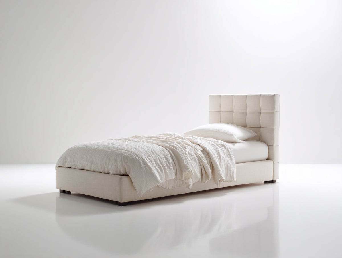 Camas individuales tapizada de tela 205x100x115 cm - beige - cabecero acolchado de diseño moderno