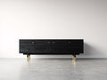 Mueble recibidor de madera 190x42x75 cm - negro-dorado - 4 puertas y diseño moderno