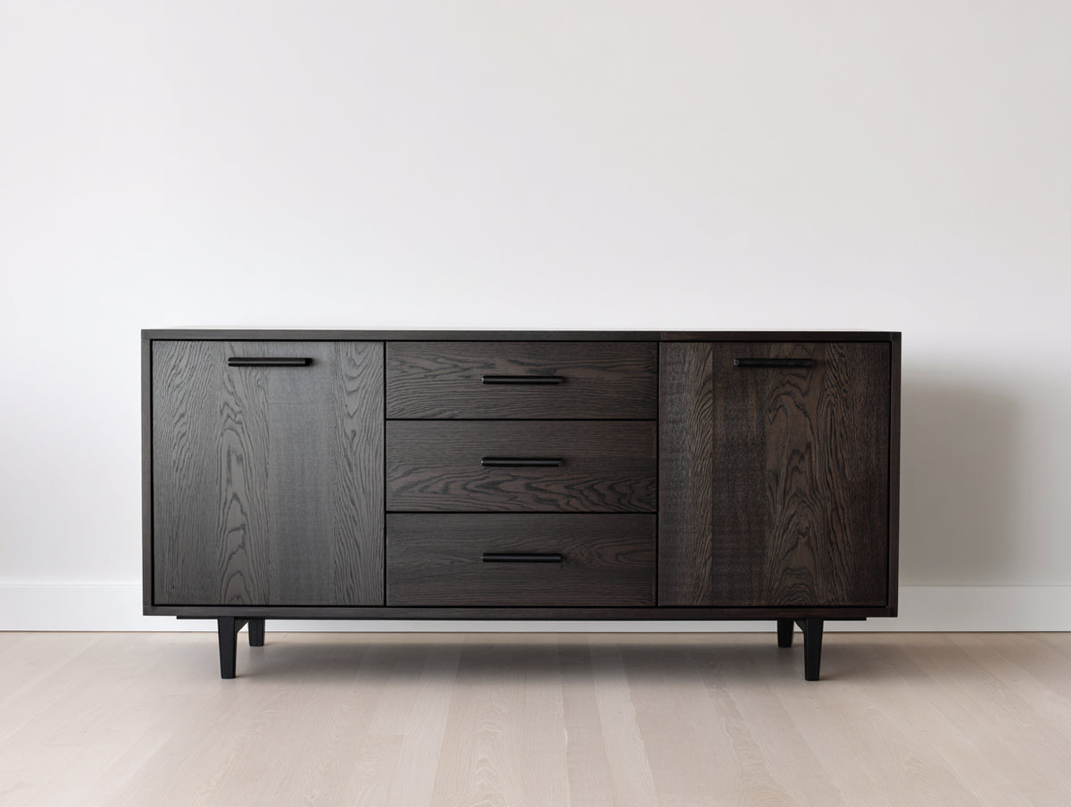 Mueble recibidor de madera 170x42x82 cm - marrón oscuro-negro - 3 cajones y 2 puertas de diseño moderno