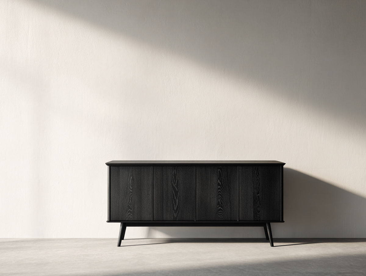 Mueble recibidor de madera 160x42x78 cm - negro - diseño moderno con 4 puertas