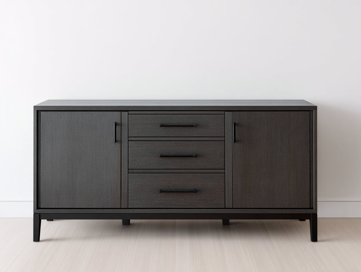 Mueble recibidor de madera 165x45x82 cm - negro - diseño moderno con 2 puertas y 3 cajones