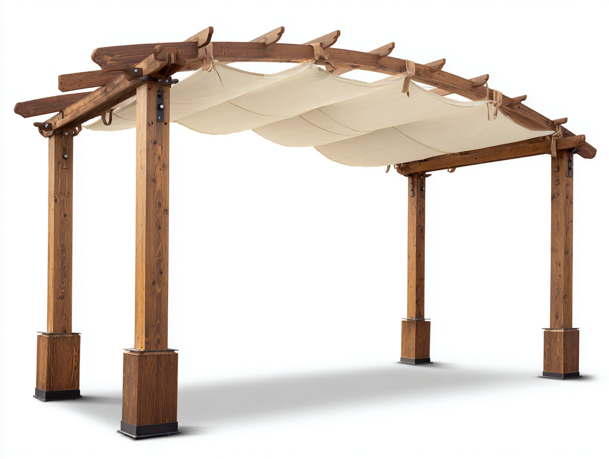 Pérgola de jardín de madera 300x300x250 cm - Marrón-Beige - Cubierta textil y diseño rústico
