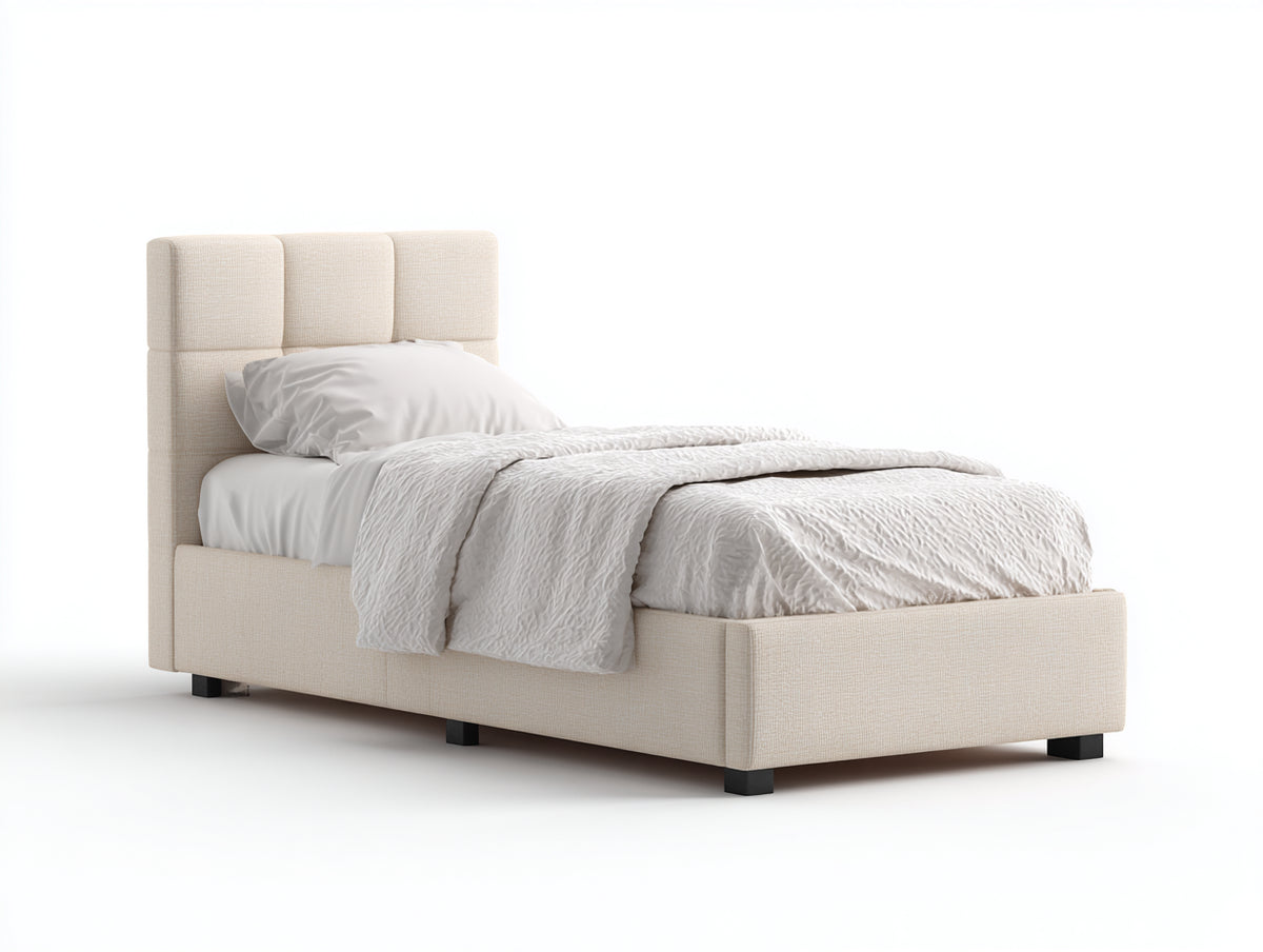 Camas individuales - Tejido-Madera - 210 x 105 x 120 cm - Beige - Diseño moderno con cabecero acolchado
