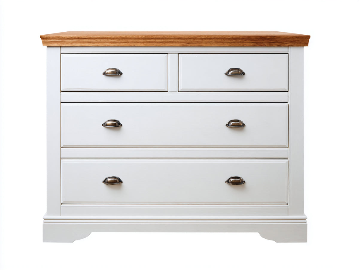 Cómodas - Madera-Metal - 95 x 45 x 88 cm - Blanco-Marrón - 4 cajones estilo clásico