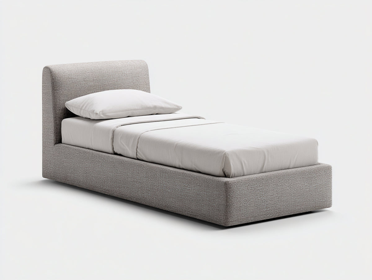 Camas individuales tapizada 210x100x105 cm - beige grisáceo - diseño moderno con cabecero acolchado
