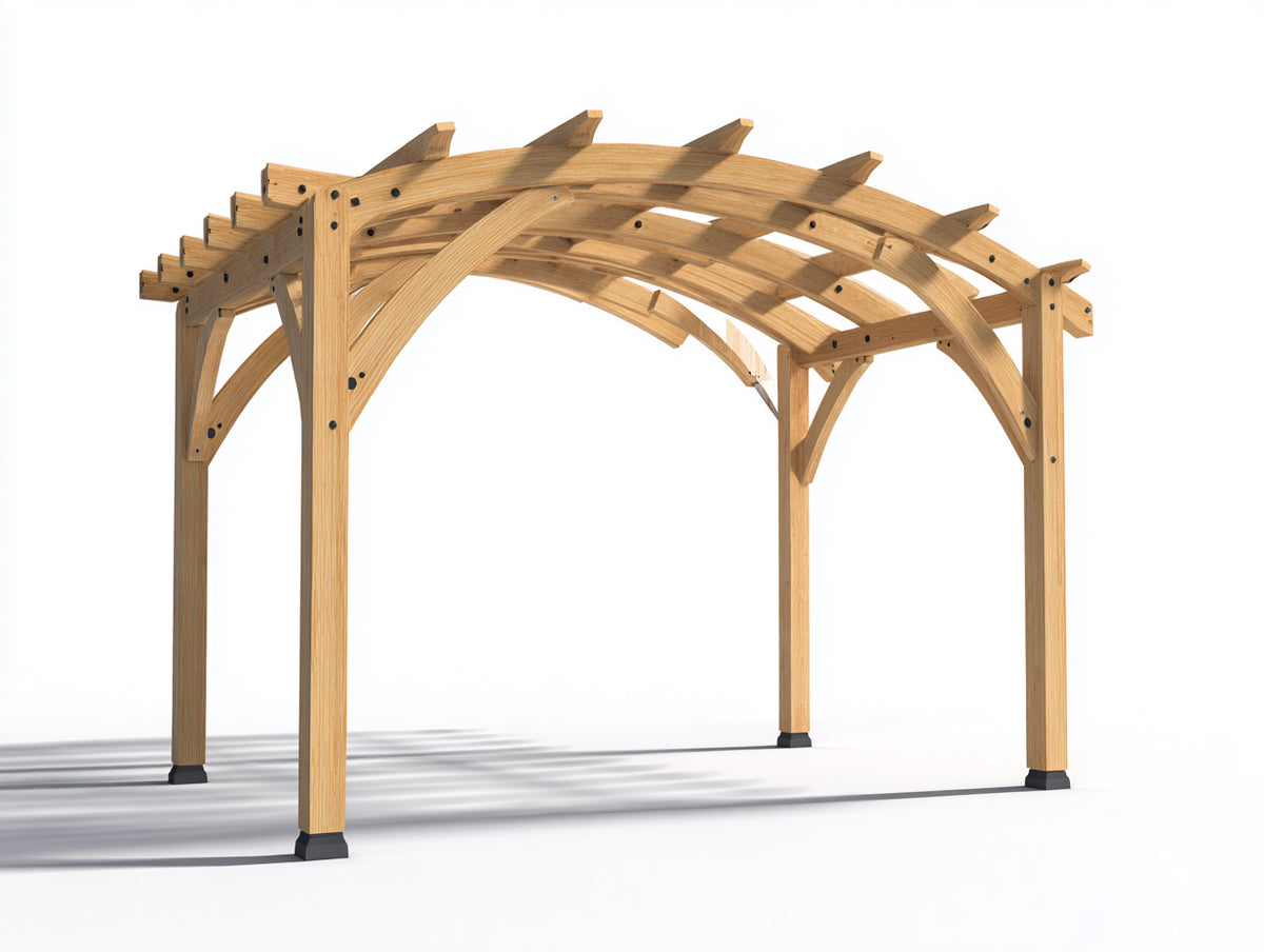 Pérgola de jardín de madera 300x300x260 cm - marrón natural - estructura arqueada con techo de lamas
