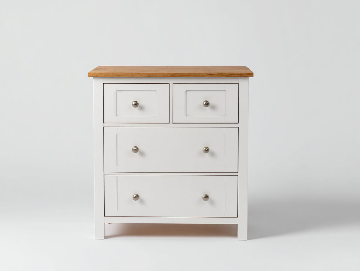 Cómodas de madera 85x40x95 cm - Blanco-Marrón natural - 4 cajones y diseño campestre