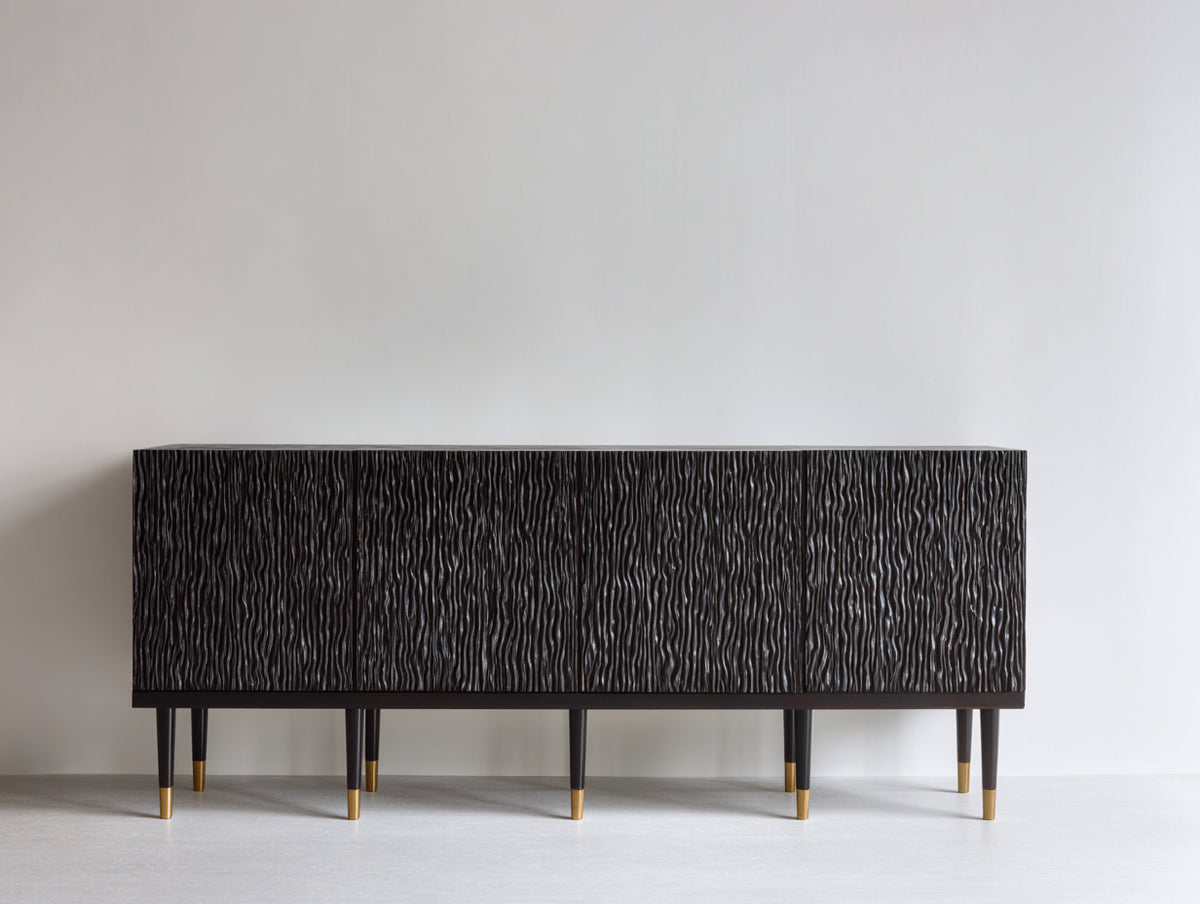 Mueble recibidor de madera 200x45x85 cm - marrón oscuro - cuatro puertas con acabado texturizado