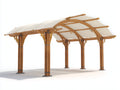 Pérgola de jardín de madera 500x350x290 cm - madera natural-blanco crema - cubierta textil y estructura arqueada