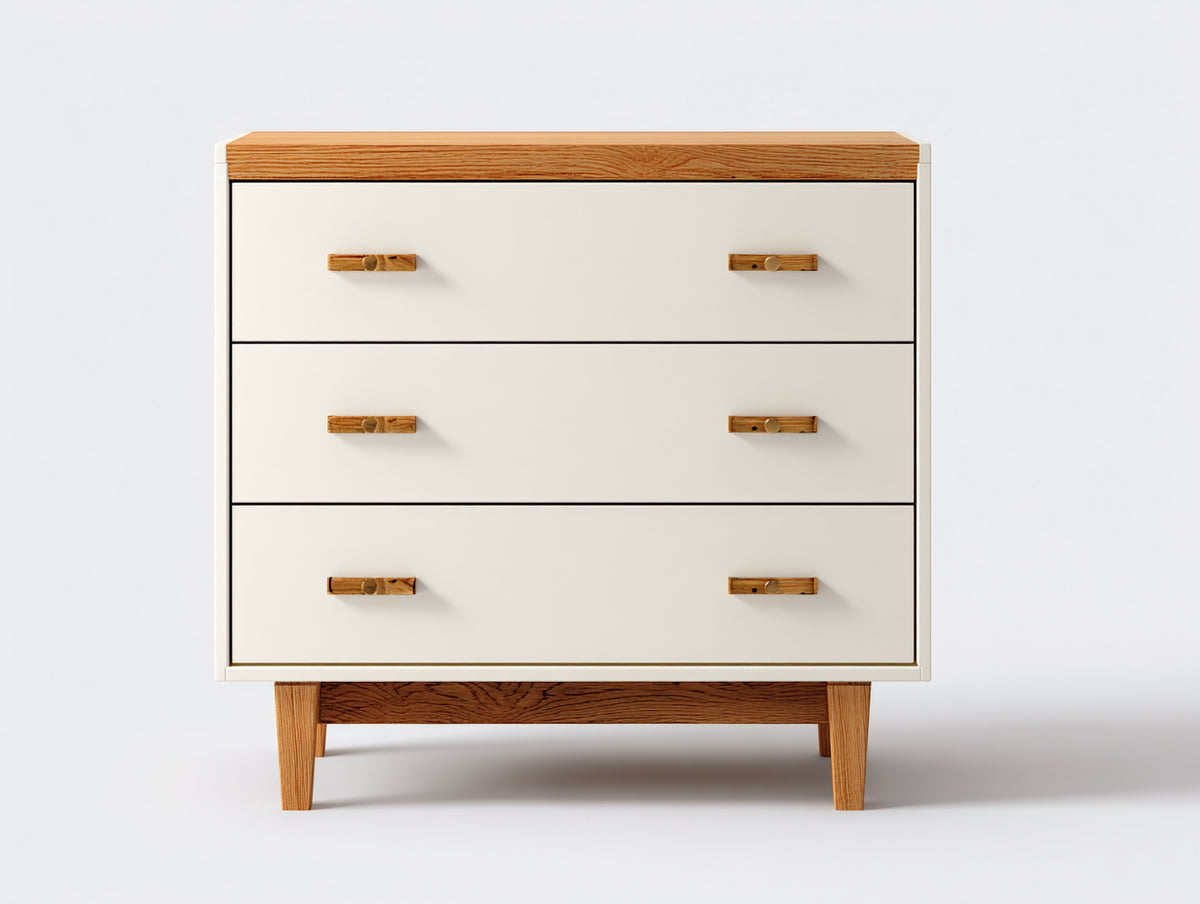Cómodas de madera 90x42x92 cm - blanco y madera natural - diseño moderno con 3 cajones