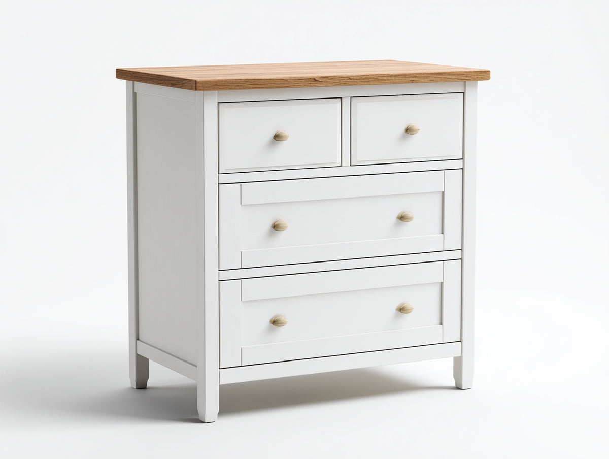 Cómodas de madera 90x42x95 cm - blanco-madera natural - 4 cajones estilo rústico moderno
