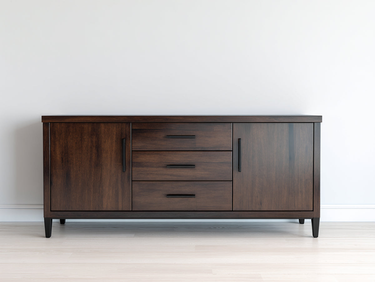 Mueble recibidor de madera 180x42x82 cm - marrón oscuro-negro - 2 puertas y 3 cajones estilo moderno