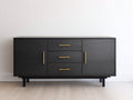 Mueble recibidor de madera 160x42x82 cm - Negro-Dorado - 3 cajones 2 puertas y diseño contemporáneo