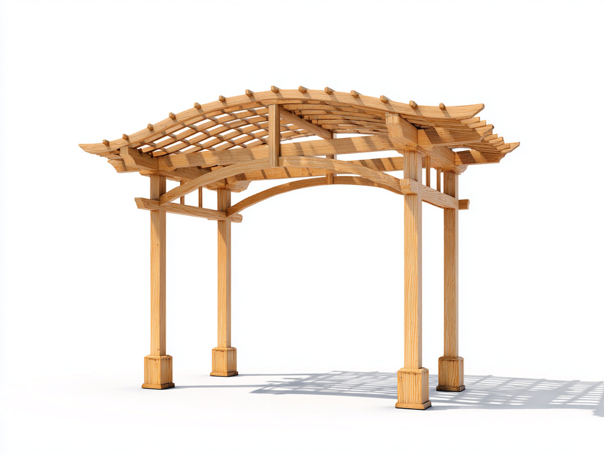 Pérgola de jardín de madera 300x300x255 cm - Marrón natural - Techo de celosía y diseño rústico