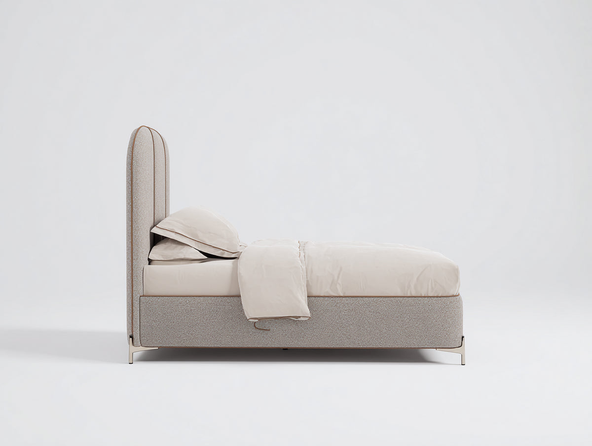 Camas individuales tapizadas 210x105x120 cm - Beige - Cabecero alto y diseño contemporáneo