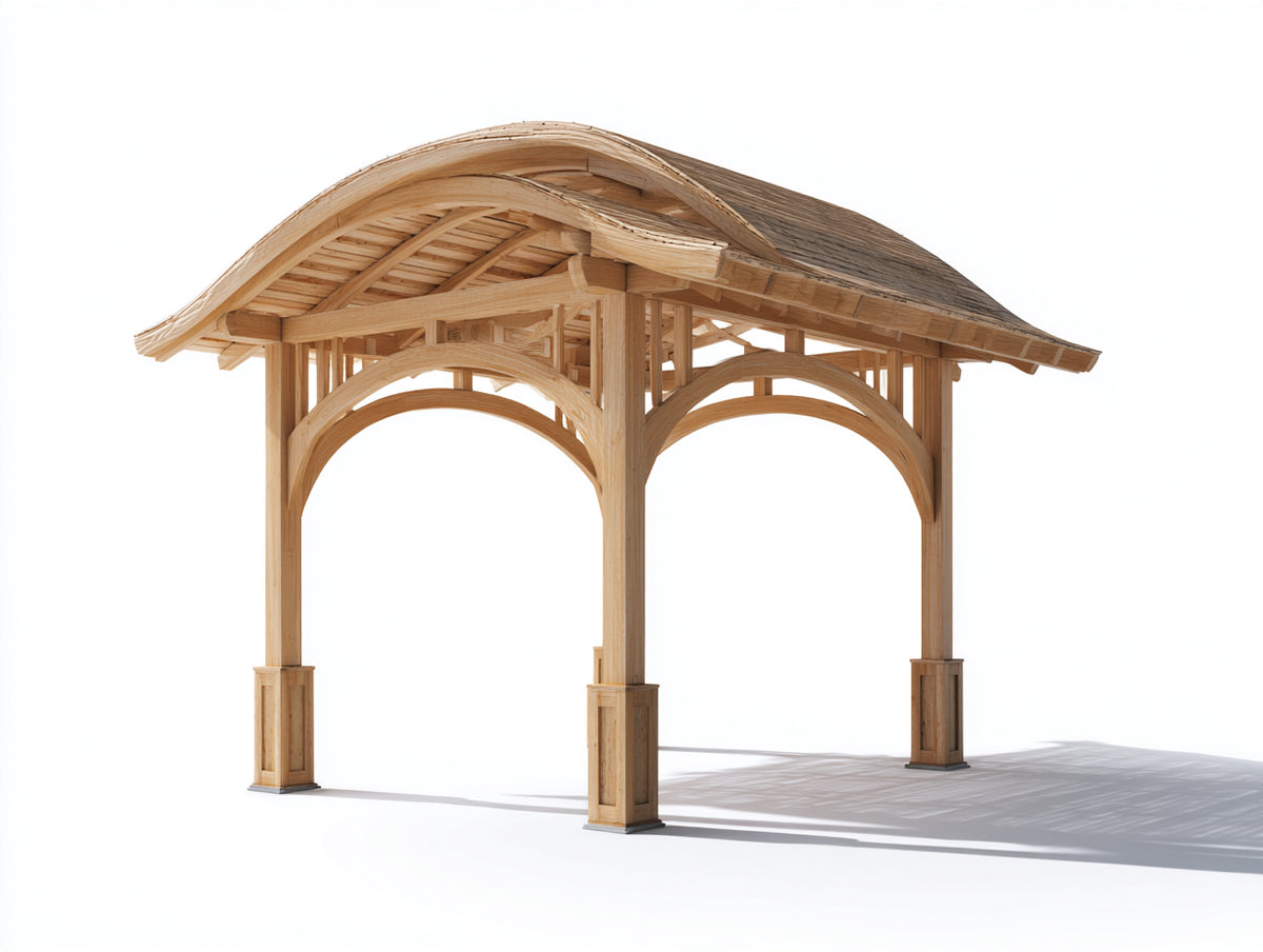 Pérgola de jardín de madera 300x300x270 cm - madera natural - cubierta arqueada y diseño rústico