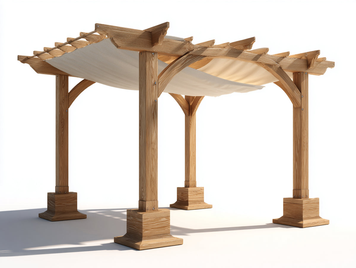 Pérgola de jardín de madera 400x300x270 cm - madera natural-beige - cubierta textil y diseño arqueado