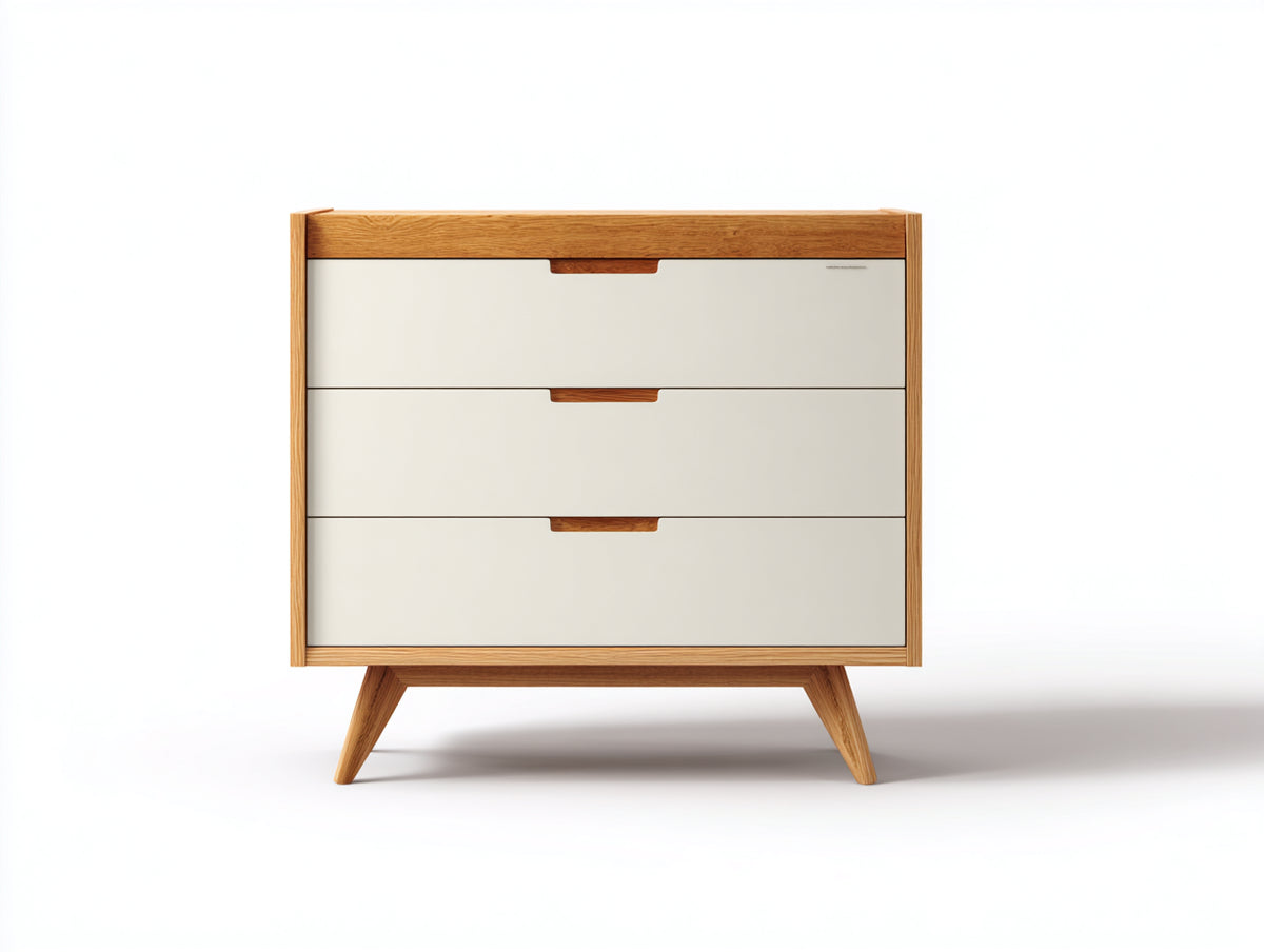 Cómodas de madera 80x40x80 cm - blanco crema-madera natural - 3 cajones estilo nórdico