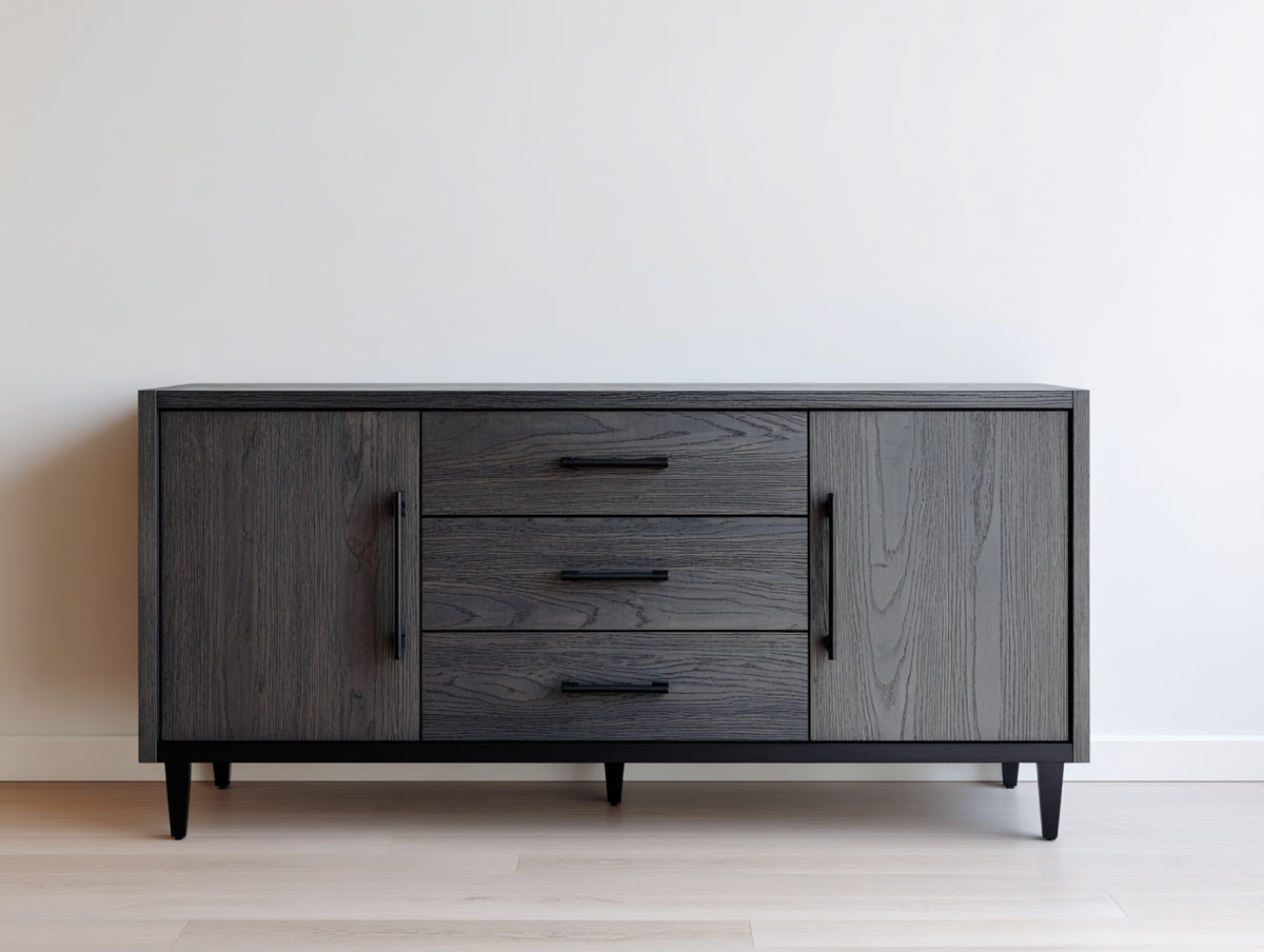Mueble recibidor de madera 180x45x85 cm - gris oscuro - dos puertas y tres cajones