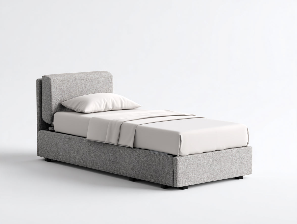 Camas individuales tapizadas 205x105x105 cm - gris claro - cabecero acolchado moderno