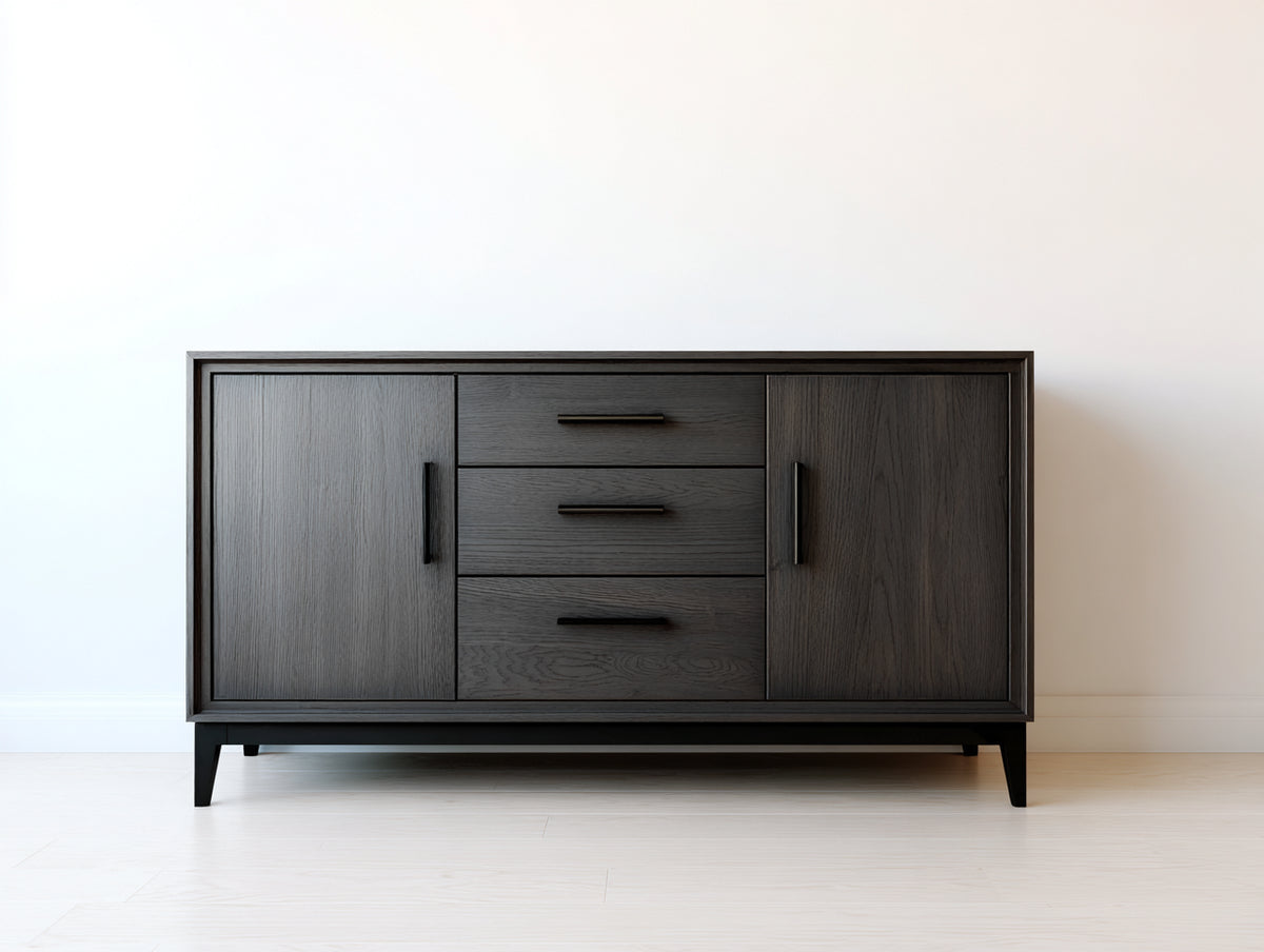 Mueble recibidor de madera 170x42x85 cm - marrón oscuro-negro - 2 puertas y 3 cajones diseño contemporáneo