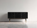 Mueble recibidor de madera 150x40x80 cm - Negro-Dorado - 3 puertas y diseño contemporáneo