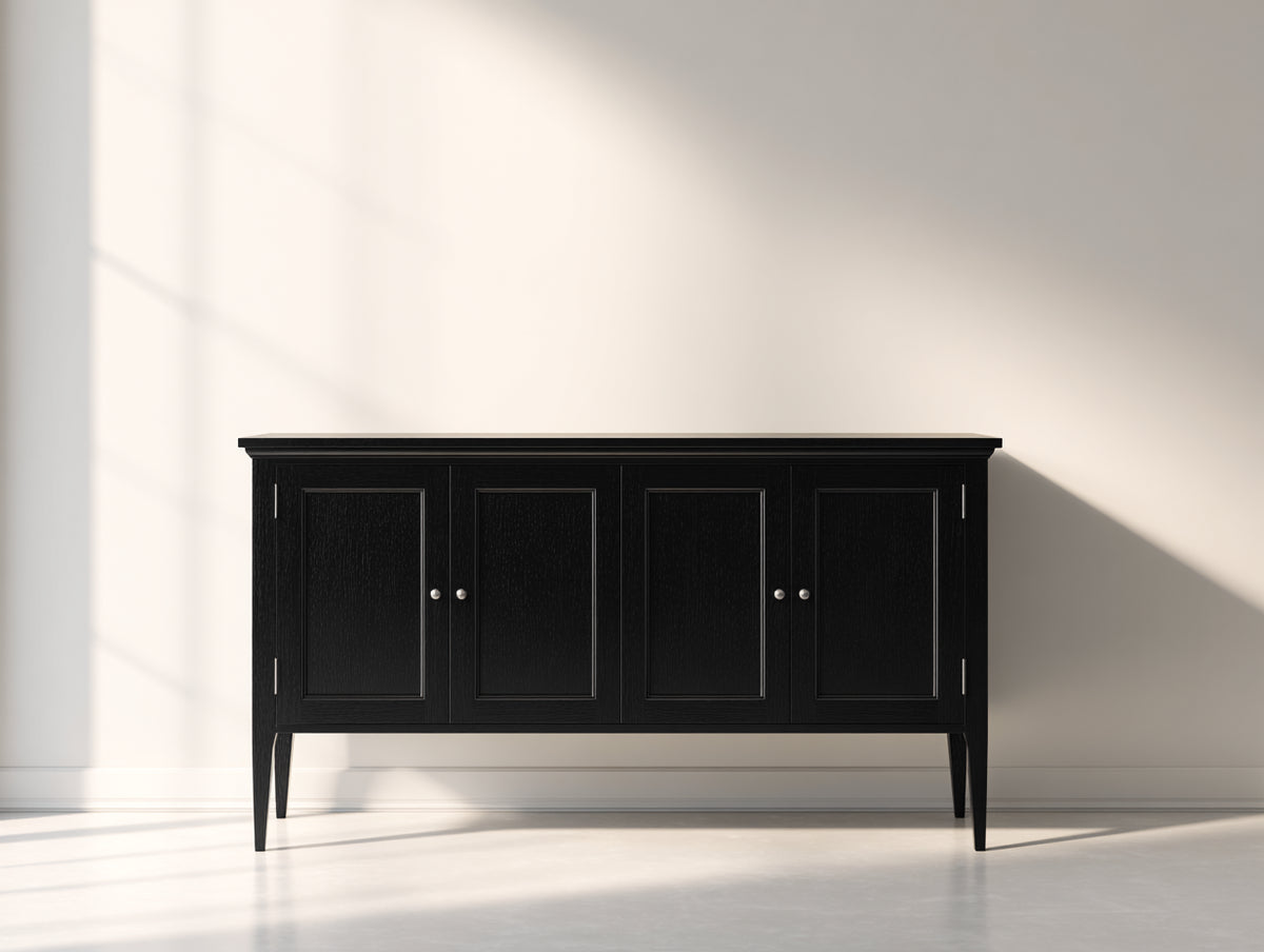 Mueble recibidor de madera 160x40x85 cm - negro - 4 puertas estilo clásico contemporáneo